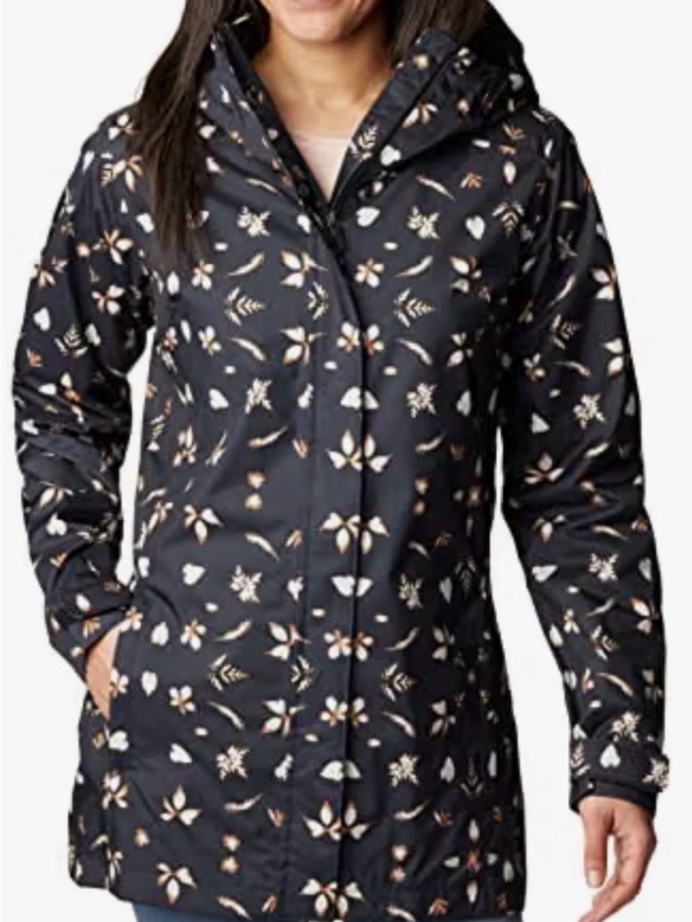 Columbia Splash a Little 2 Black Floral-Print Hooded Rain Jacket sz Medium